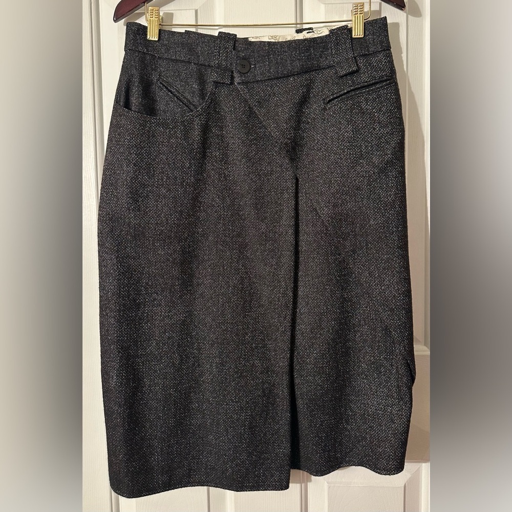 COTÉLAC France Sz 3 Career Black Wool Deconstructed Asymmetrical Wool Wrap Skirt